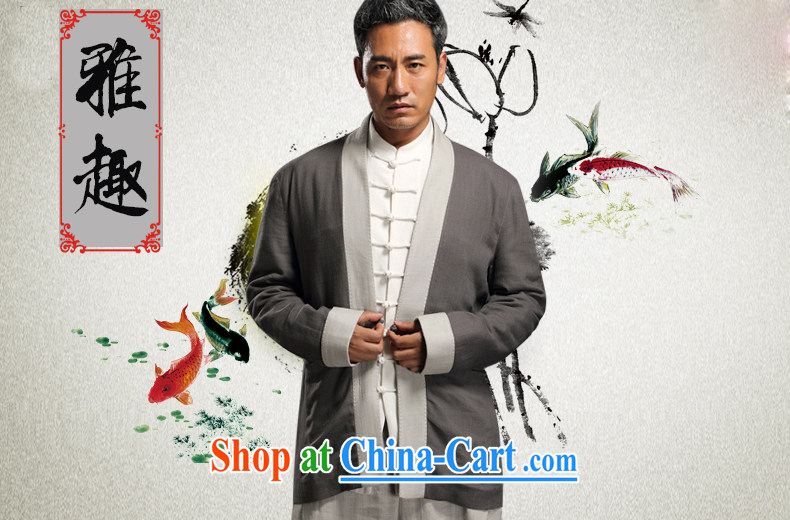 name brands HANNIZI China wind linen, clothing and long-sleeved T-shirt on improved Chinese T-shirt Chinese Antique large normal male gray XXXL pictures, price, brand platters! Elections are good character, the national distribution, so why buy now enjoy more preferential! Health