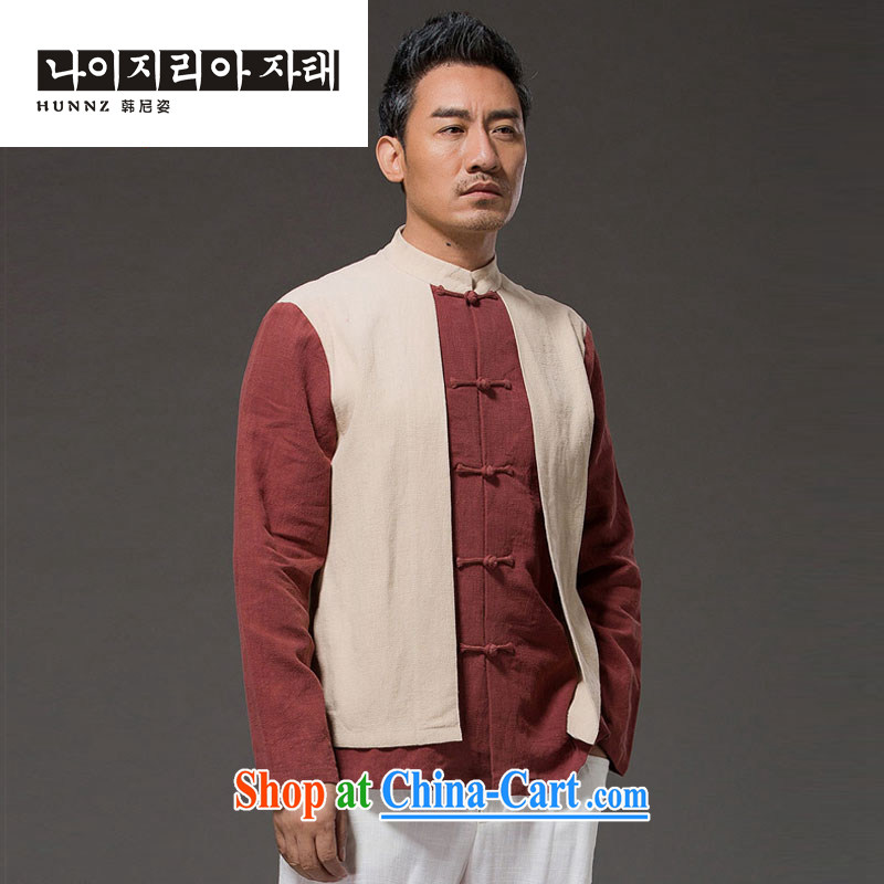 Products HANNIZI new Chinese wind leave of two, cultivating men's long-sleeved clothes, linen and stylish spell color-charge-back the collar T-shirt pale yellow XXXL, Korea, colorful (hannizi), and, on-line shopping