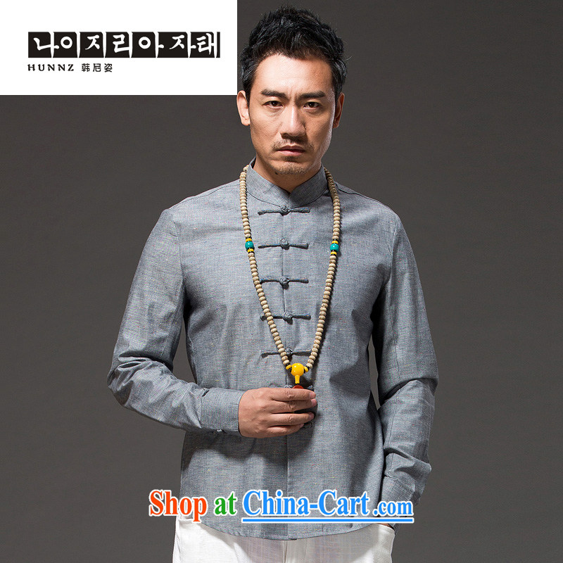 Products HUNNZ natural cotton the Chinese men's beauty is withholding Long-Sleeve Chinese Han-ethnic wind clothing men's gray XXL, HUNNZ, shopping on the Internet