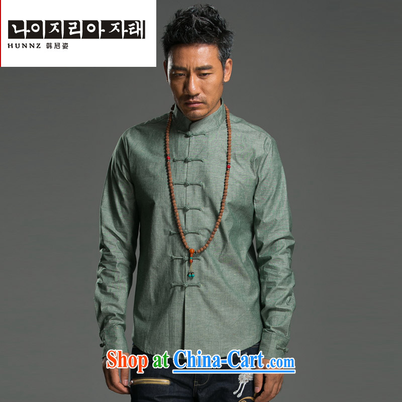 Products HANNIZI natural cotton the Chinese men's beauty-tie Long-Sleeve Chinese Han-ethnic wind clothing men's green XXXL