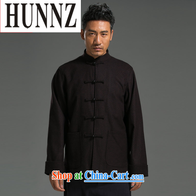 Products HUNNZ China wind linen Tang is a collar-Tie long-sleeved loose men's T-shirt classic national Buddha beads snap trim black XXXL