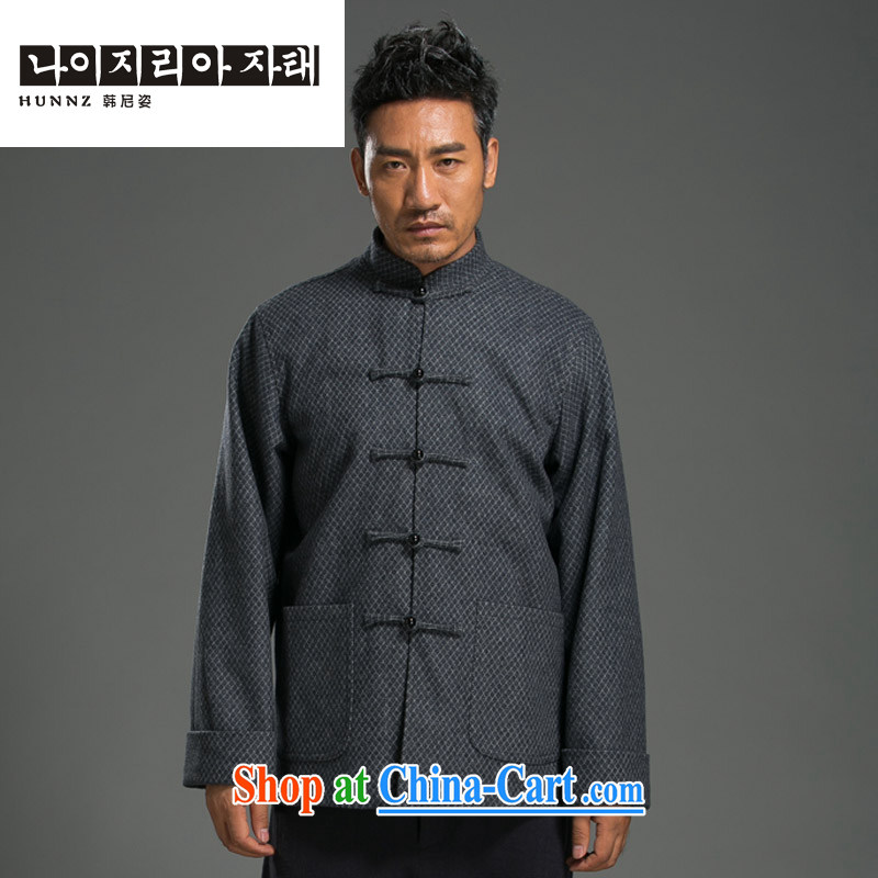 Products HANNIZI China wind linen tang on the collar-Tie long-sleeved loose men's T-shirt classic national Buddha beads snap trim light gray XXXL, Korea, colorful (hannizi), shopping on the Internet