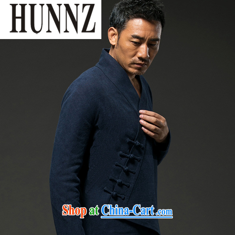 Products HUNNZ men's natural classic cotton the Tang with long-sleeved improved Han-Hermit spiritual practice serving loose the tight T-shirt dark blue XXXL, HUNNZ, shopping on the Internet