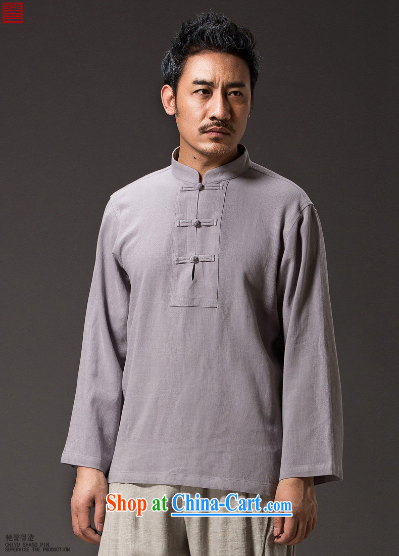 Internationally renowned Chinese clothing Chinese style Chinese men's long-sleeved shirt T autumn loose men's linen shirt Solid Color cotton the shirt and the tie dark blue 4 XL pictures, price, brand platters! Elections are good character, the national distribution, so why buy now enjoy more preferential! Health
