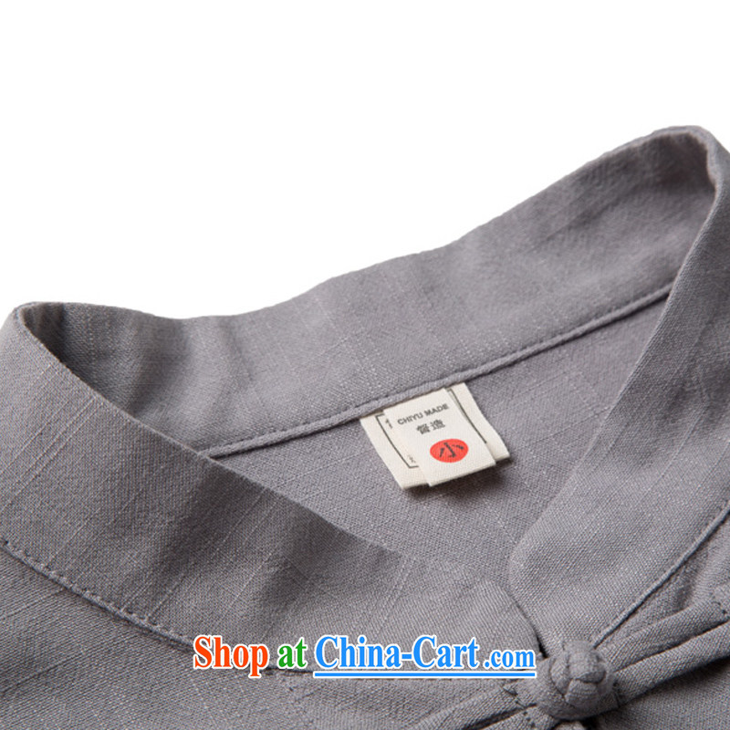 Internationally renowned Chinese clothing Chinese style Chinese men's long-sleeved shirt T autumn loose men's linen shirt Solid Color cotton the shirt and the tie dark blue 4 XL, internationally renowned (chiyu), online shopping