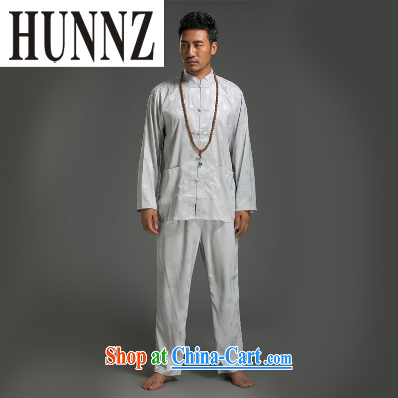 Products HUNNZ Chinese style Chinese men and long-sleeved Kit simple men's T-shirt, collar-tie Chinese classical Han-white XXXXL, HUNNZ, shopping on the Internet