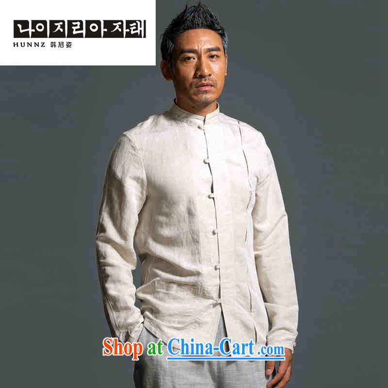 Name HANNIZI, new products natural linen ethnic wind plain-color, serving traditional Chinese character Tang is simple and long-sleeved T-shirt white XXXXL, Korea, (hannizi), online shopping