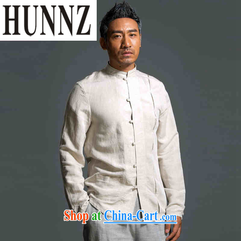 Name HUNNZ Products New Products natural linen Ethnic Wind solid color, serving traditional Chinese characteristics with short simple and long-sleeved T-shirt white XXXXL