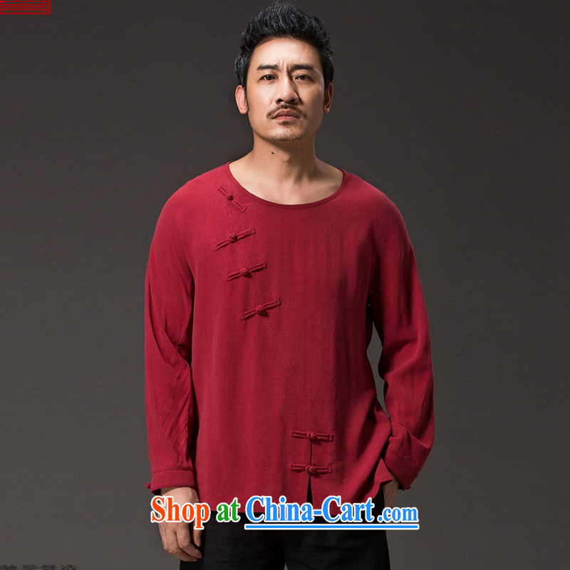 Internationally renowned Chinese clothing men's Tang with long-sleeved linen Autumn Chinese wind T-shirt loose cotton Ma-snap improved ramp ends, served national orange 4 XL, internationally renowned (chiyu), online shopping