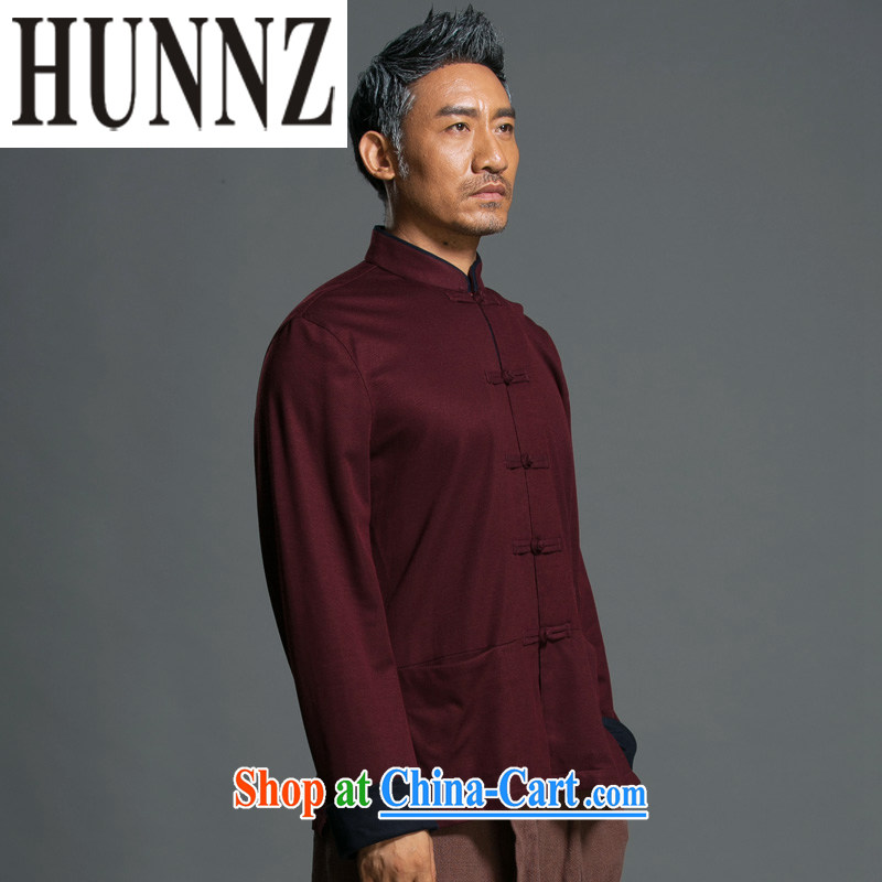 Products HUNNZ Chinese Wind and loose long-sleeved Chinese male Chinese, for national wind-tie jacket improved Han-deep red XXL, HUNNZ, shopping on the Internet