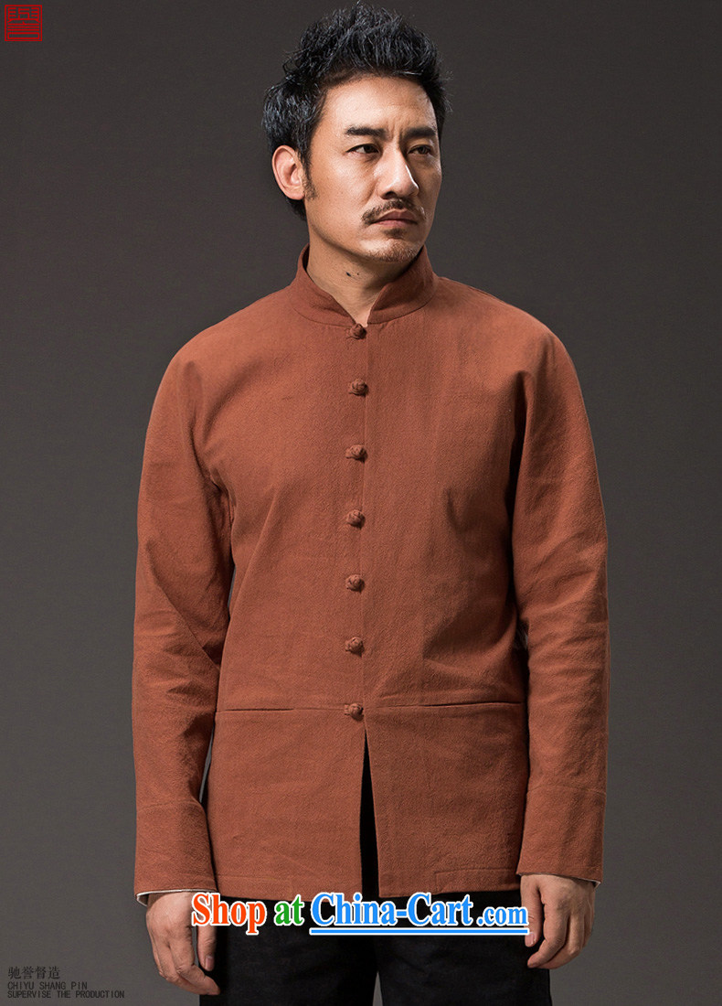 Internationally renowned Chinese clothing Chinese style Chinese men's long-sleeved jacket autumn linen T-shirt men's loose cotton Ma men's Chinese-tie solid color dark blue 4 XL pictures, price, brand platters! Elections are good character, the national distribution, so why buy now enjoy more preferential! Health