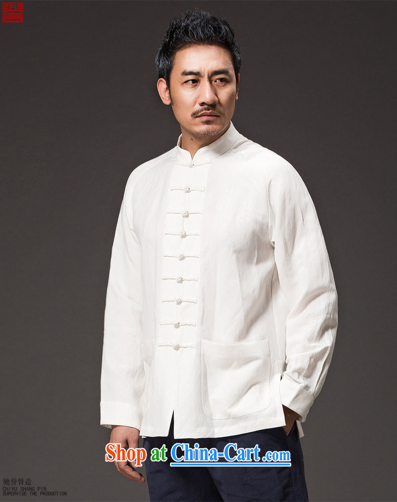 Internationally renowned Chinese clothing men's Chinese long-sleeved jacket, white collar autumn China wind men's T-shirt linen new cotton Ma Han-male white 4 XL pictures, price, brand platters! Elections are good character, the national distribution, so why buy now enjoy more preferential! Health