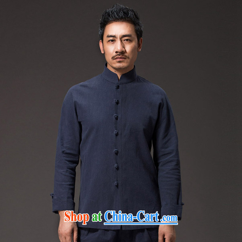 Internationally renowned Chinese clothing men's Chinese long-sleeved T-shirt, for the charge-back Autumn Chinese wind cotton the men's shirts linen jacket men and Chinese dark blue 3XL, internationally renowned (chiyu), shopping on the Internet