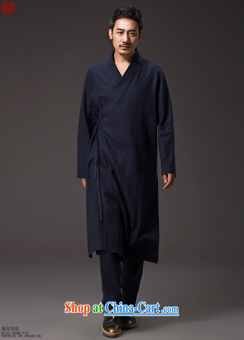 Internationally renowned Chinese clothing Chinese wind men Han-improved Chinese Cheongsams wind Yi tea service long-sleeved spiritual Nepal is loose ends jacket and dark blue 2 XL pictures, price, brand platters! Elections are good character, the national distribution, so why buy now enjoy more preferential! Health