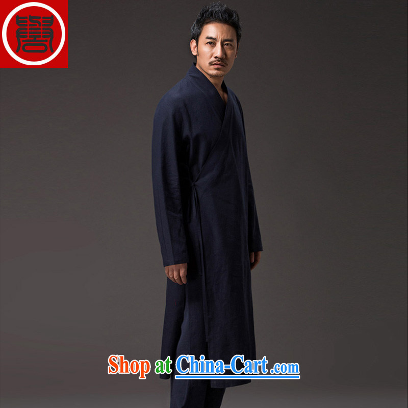Internationally renowned Chinese clothing Chinese wind men Han-improved Chinese Cheongsams wind Yi tea service long-sleeved spiritual Nepal is loose ends jacket and dark blue 2 XL, internationally renowned (chiyu), online shopping