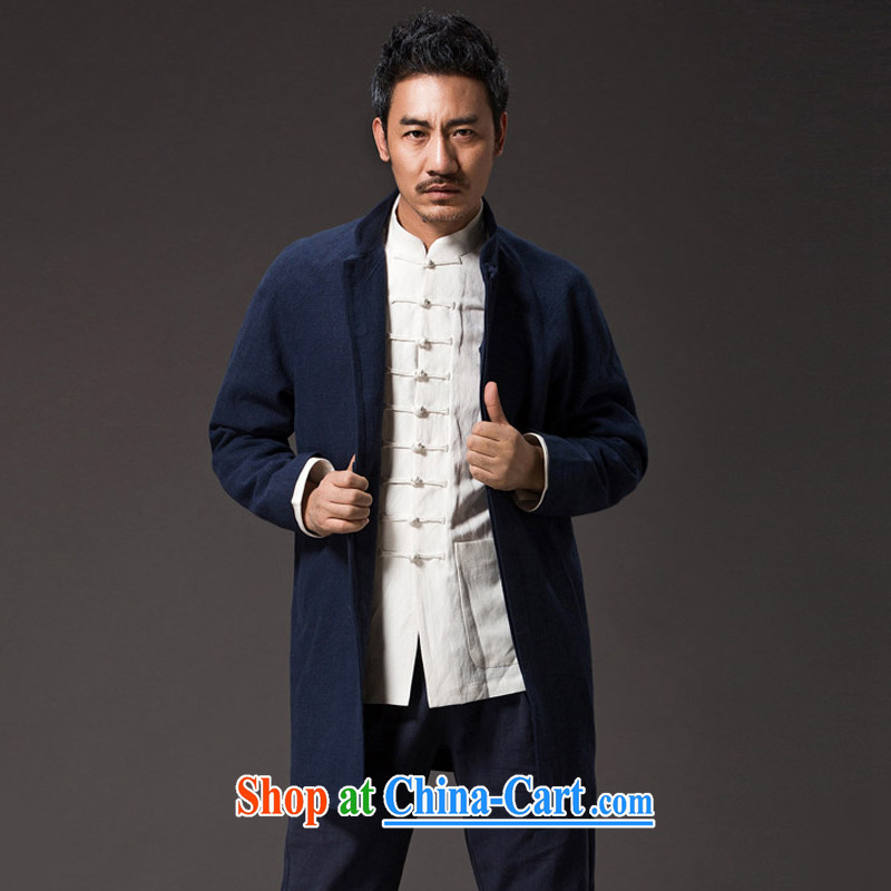Internationally renowned Chinese clothing Chinese wind Autumn Chinese men's wind jackets, coats for the cotton men's coats, long linen National Men's dark blue 3XL, internationally renowned (chiyu), shopping on the Internet