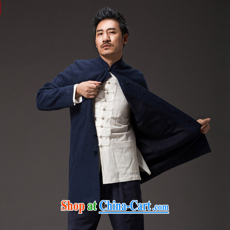 Internationally renowned Chinese clothing Chinese wind Autumn Chinese men's wind jackets, coats for the cotton men's coats, long linen National Men's dark blue 3XL, internationally renowned (chiyu), shopping on the Internet