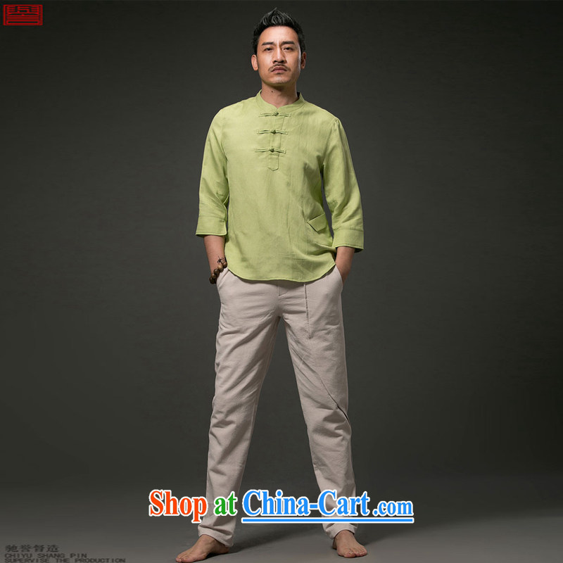 Internationally renowned Chinese clothing summer Ethnic Wind men's short-sleeved shirt T flax, for Chinese Chinese cotton shirt the 20,157 of the cuff 4 sky XL, internationally renowned (chiyu), online shopping
