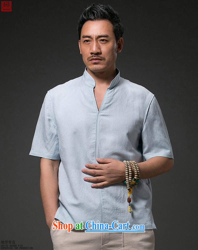 Internationally renowned Chinese clothing Chinese Wind and summer 2015 men's linen T shirt short-sleeved V collar loose breathable half sleeve shirt, summer sky wave 4 XL pictures, price, brand platters! Elections are good character, the national distribution, so why buy now enjoy more preferential! Health