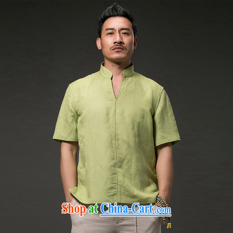 Internationally renowned Chinese clothing Chinese Wind and summer 2015 men's linen T shirt short-sleeved V collar loose breathable half sleeve shirt, summer sky wave 4 XL, internationally renowned (chiyu), online shopping