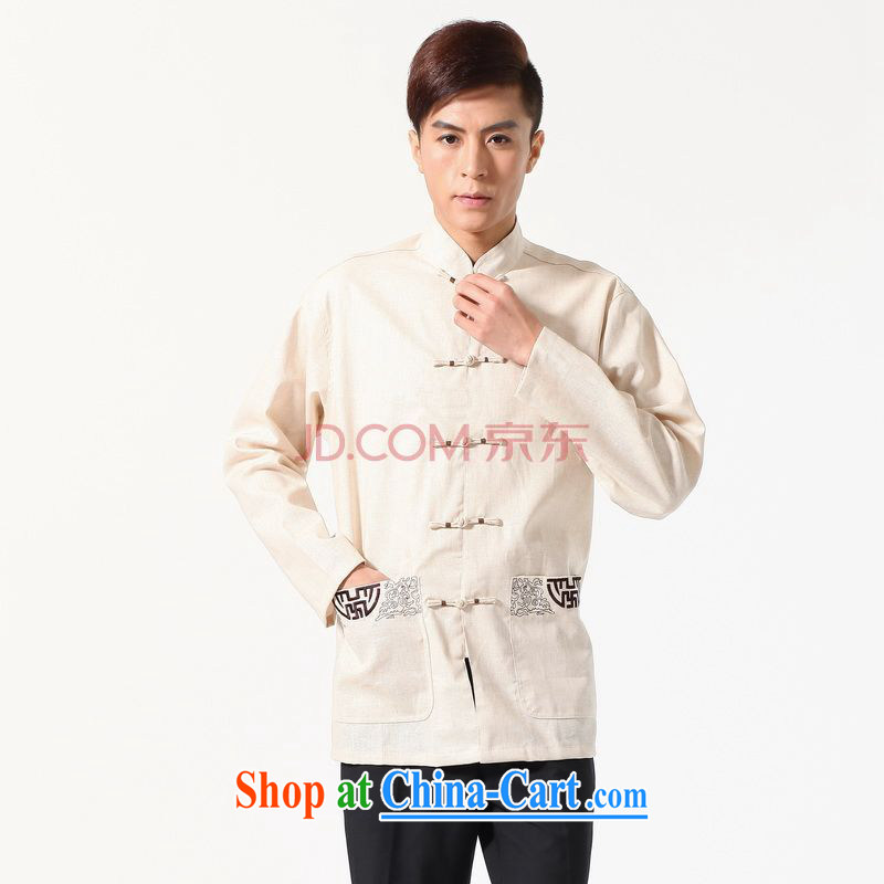 Row-frequency long-sleeved Tang with Chinese improved smock the code and replace the collar embroidered cotton the Chinese shirt beige XXXL, the bandwidth, and shopping on the Internet