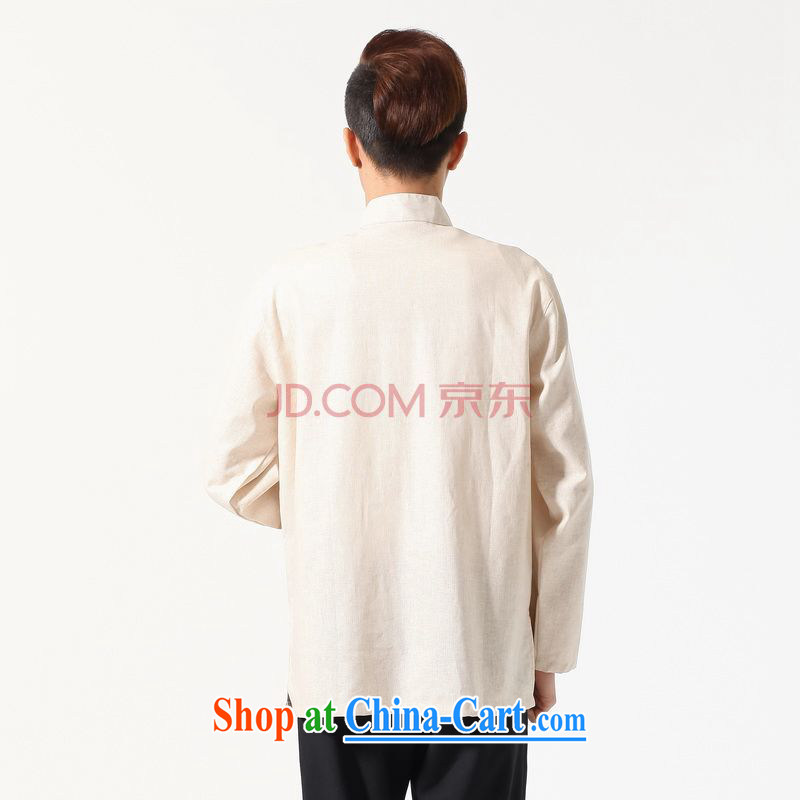 Row-frequency long-sleeved Tang with Chinese improved smock the code and replace the collar embroidered cotton the Chinese shirt beige XXXL, the bandwidth, and shopping on the Internet