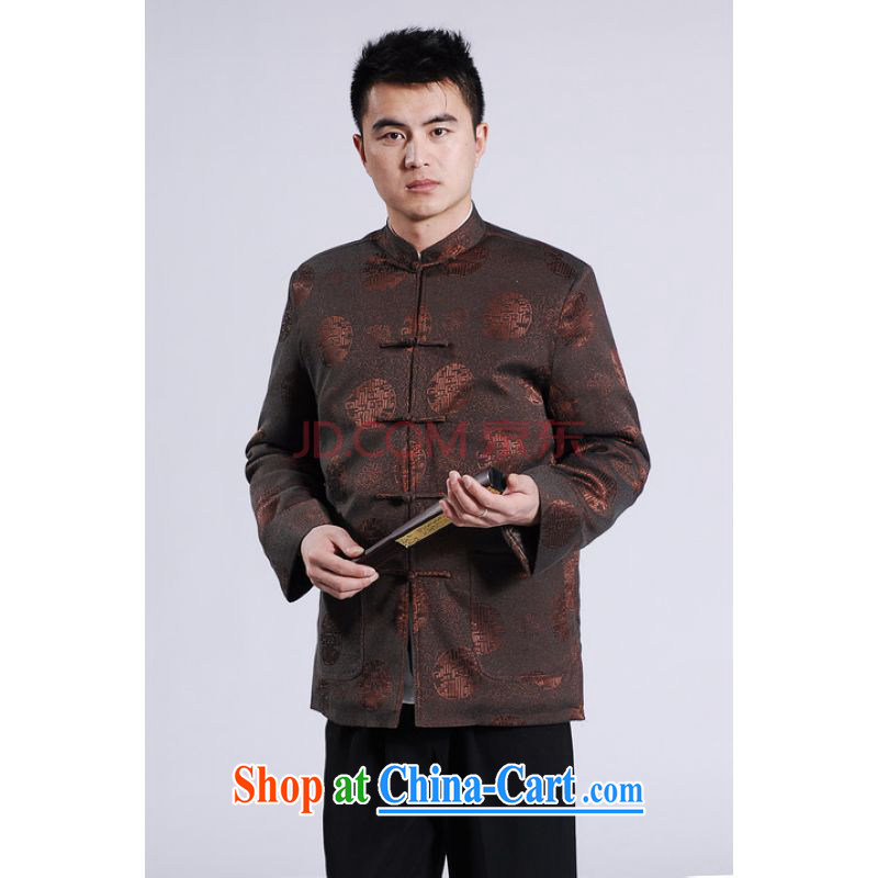 Row-frequency men's jackets thicken the cotton tang on the lint-free cloth Chinese men's long-sleeved jacket Chinese Dragon Chinese T-shirt brown XXXL