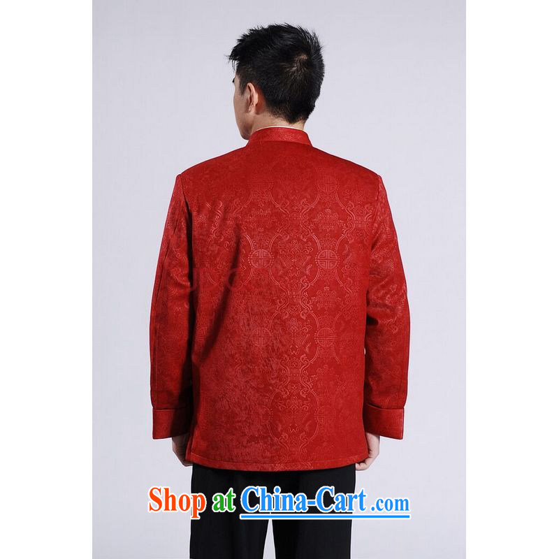 Row-frequency men's jackets thicken the cotton tang on the lint-free cloth Chinese men's long-sleeved jacket Chinese Dragon Chinese T-shirt red XXXL, the bandwidth, and shopping on the Internet