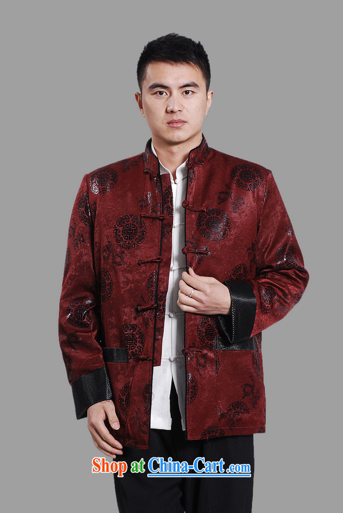 Row-frequency men's jacket water marten hairs Tang with the lint-free cloth with short men's long-sleeved jacket Chinese Dragon Chinese T-shirt dark red XL pictures, price, brand platters! Elections are good character, the national distribution, so why buy now enjoy more preferential! Health