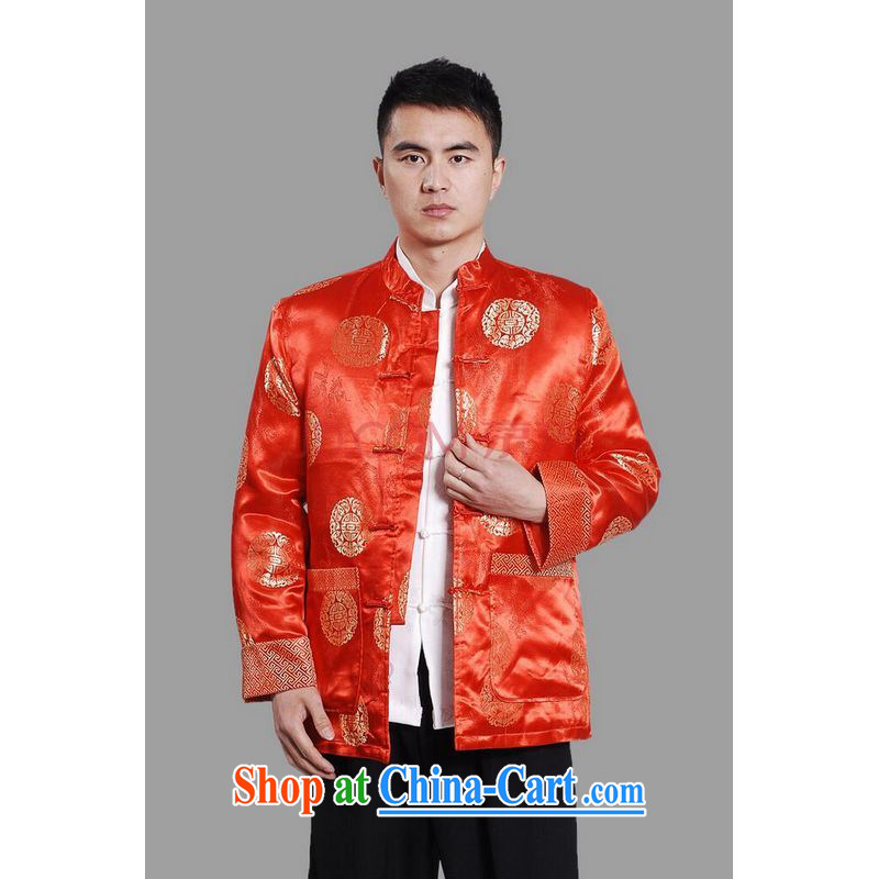 Row-frequency men's jackets thicken the cotton tang on the lint-free cloth Chinese men's long-sleeved jacket Chinese Dragon Chinese T-shirt - A red XXL, the bandwidth, and shopping on the Internet