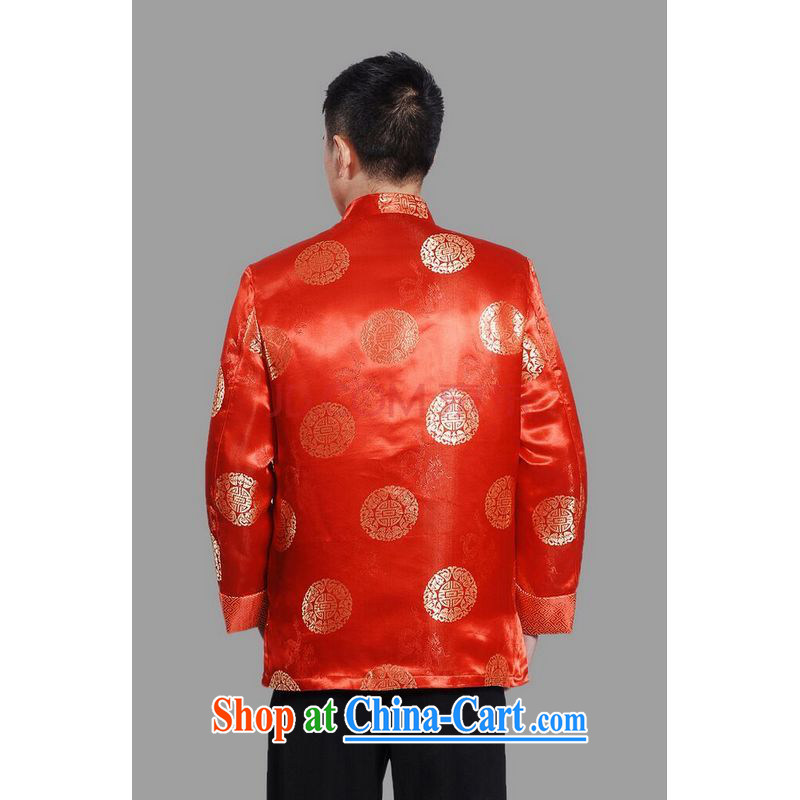 Row-frequency men's jackets thicken the cotton tang on the lint-free cloth Chinese men's long-sleeved jacket Chinese Dragon Chinese T-shirt - A red XXL, the bandwidth, and shopping on the Internet