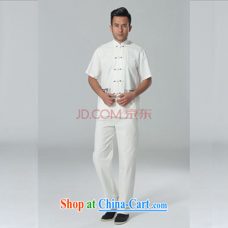 The frequency response in older Chinese men and summer, cotton for the Chinese Tai Chi uniforms men's short-sleeve packaged the code men's kung fu Kit white L, the bandwidth, and shopping on the Internet