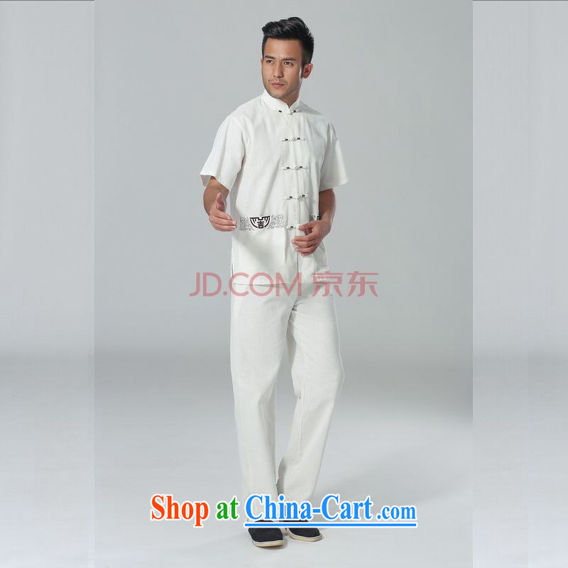 The frequency response in older Chinese men and summer, cotton for the Chinese Tai Chi uniforms men's short-sleeve packaged the code men's kung fu Kit white L, the bandwidth, and shopping on the Internet