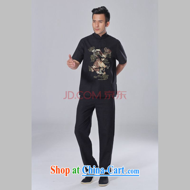 The frequency response in older Chinese men and summer, cotton for the Chinese Tai Chi uniforms men's short-sleeve packaged the code men's kung fu Kit black XXXL, the bandwidth, and shopping on the Internet