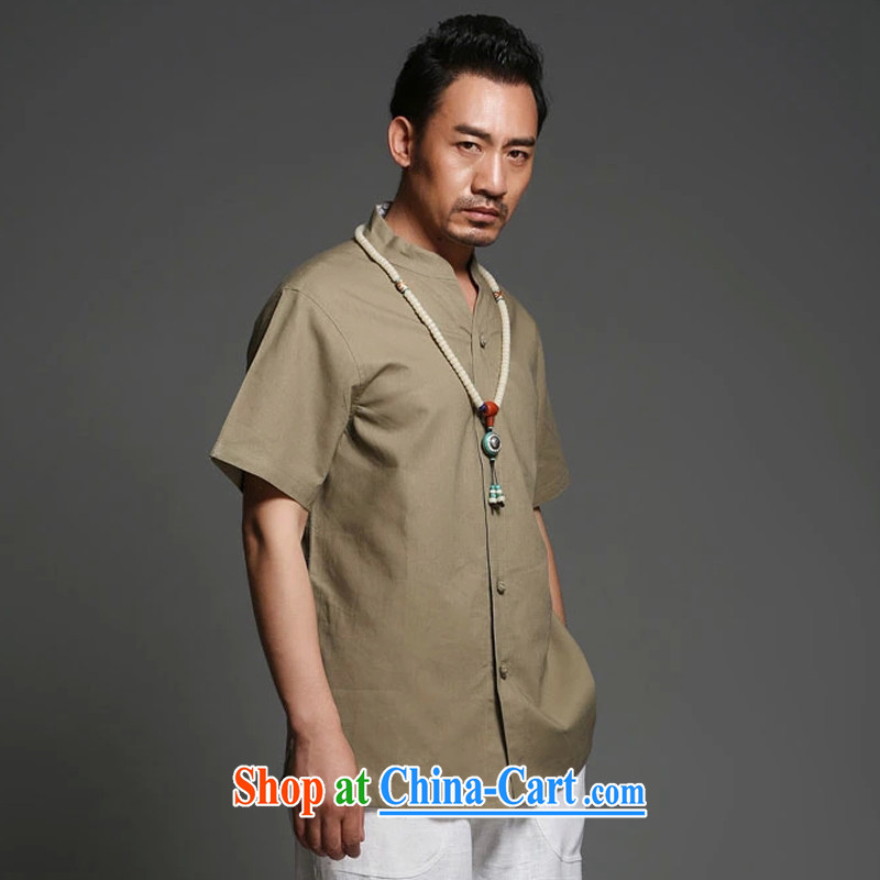Internationally renowned Chinese clothing cotton mA short-sleeve shirt men's summer thin China wind and linen shirt, collar-tie solid color loose ethnic wind and the card, 2 XL, internationally renowned (chiyu), shopping on the Internet