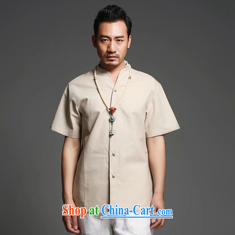 Internationally renowned Chinese clothing cotton mA short-sleeve shirt men's summer thin China wind and linen shirt, collar-tie solid color loose ethnic wind and the card, 2 XL, internationally renowned (chiyu), shopping on the Internet