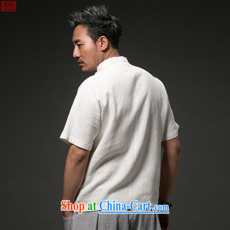 Internationally renowned Chinese clothing Chinese Wind and Yau Ma Tei cotton short sleeved T-shirt Chinese men's linen casual stamp the Summer T-shirt national craze white 4XL, internationally renowned (chiyu), online shopping