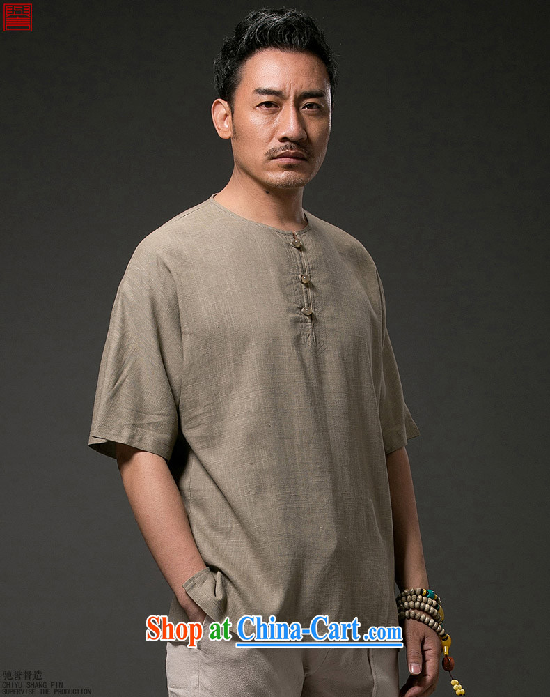 Internationally renowned Chinese clothing Chinese wind summer men's antique linen T pension 2015 leisure T pension round-neck collar cotton Ma short-sleeved solid-colored T-shirt and brown 4 XL pictures, price, brand platters! Elections are good character, the national distribution, so why buy now enjoy more preferential! Health