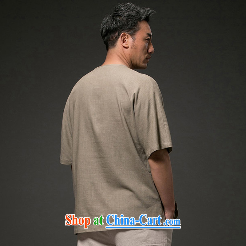 Internationally renowned Chinese clothing Chinese wind summer men's antique linen T pension 2015 leisure T pension round-collar cotton Ma short-sleeved solid-colored T-shirt and brown 4 XL, internationally renowned (chiyu), online shopping
