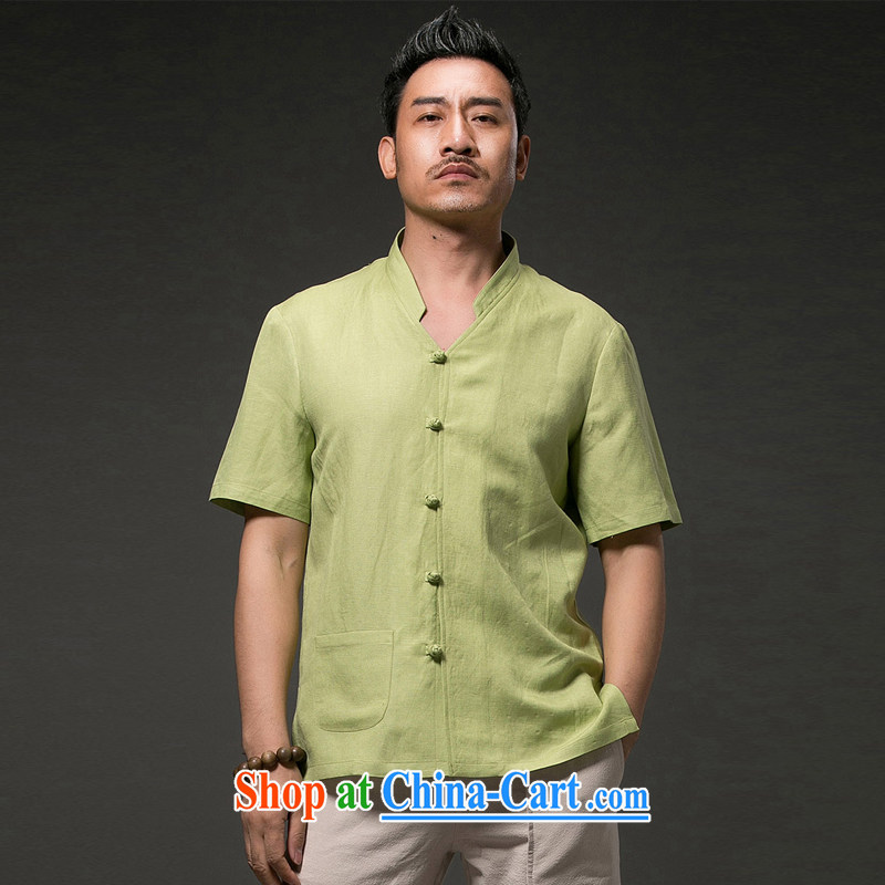 Internationally renowned Chinese clothing Chinese wind 2015 summer men's linen shirts, short-sleeved cotton shirt the casual half sleeve retro ethnic wind white 4XL, internationally renowned (chiyu), online shopping