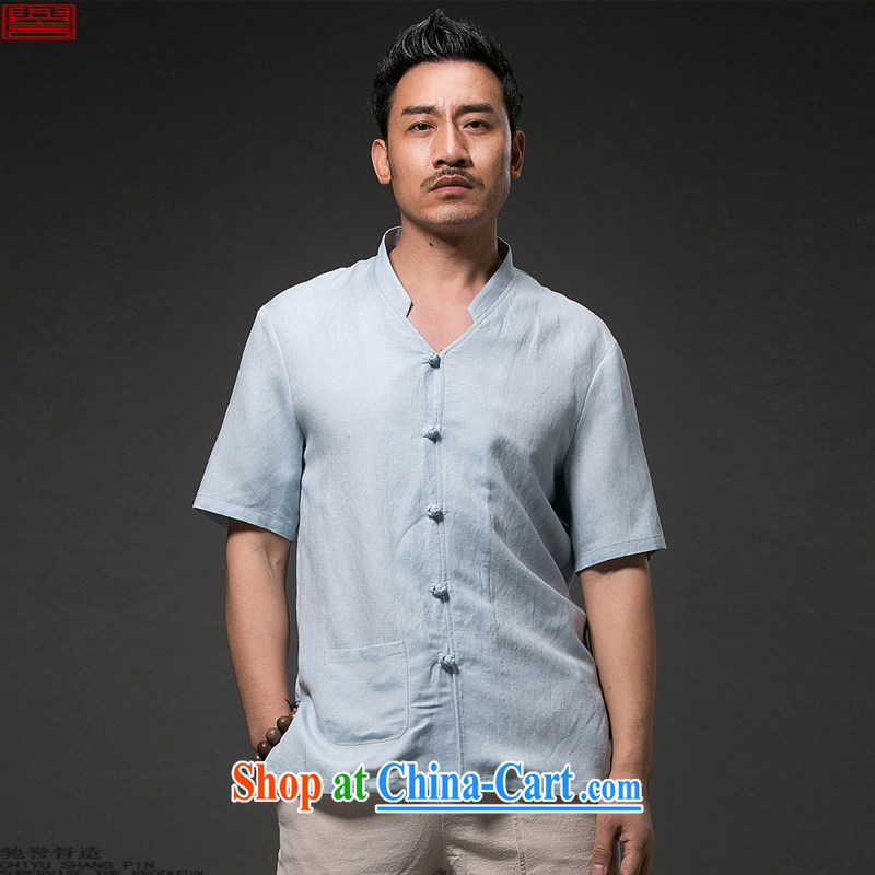 Internationally renowned Chinese clothing Chinese wind 2015 summer men's linen shirts, short-sleeved cotton shirt the casual half sleeve retro ethnic wind white 4XL, internationally renowned (chiyu), online shopping