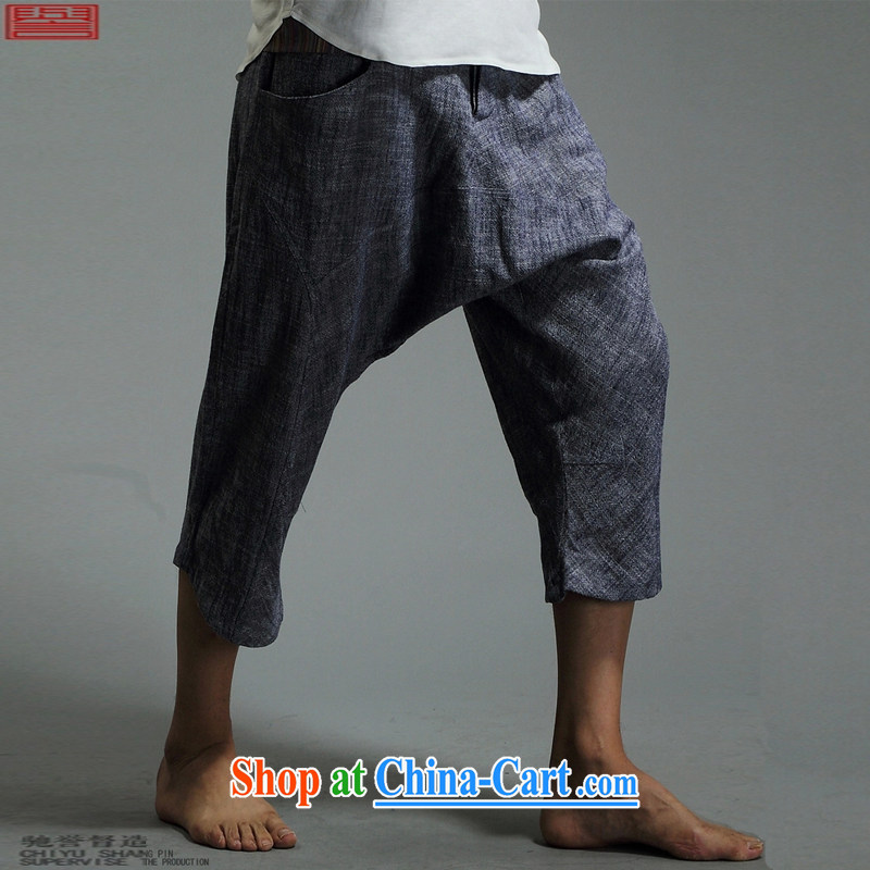 Internationally renowned Chinese clothing summer 2015 men's 7 pants linen shorts pants, trousers loose Chinese wind load of cotton and the Light Gray 2 XL, internationally renowned (chiyu), online shopping