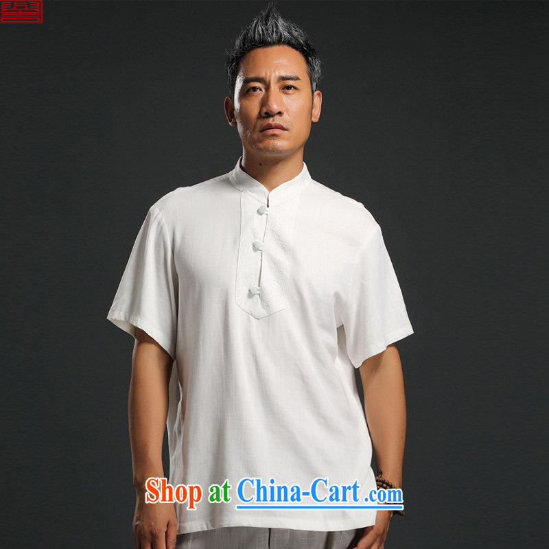 Internationally renowned Chinese clothing Chinese wind summer 2015 New Men's linen short sleeved T-shirt beauty men's cotton shirt the thin white 2XL