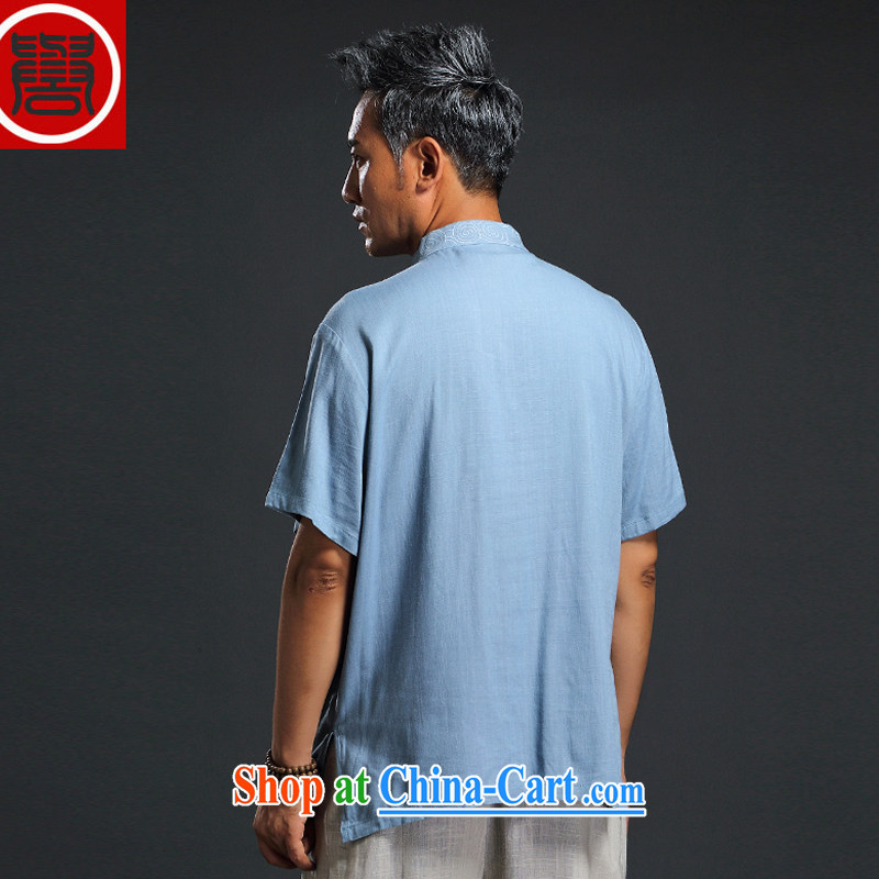 Internationally renowned Chinese clothing Chinese wind summer 2015 New Men's linen T-shirt beauty men's cotton shirt the thin white 2XL, internationally renowned (chiyu), online shopping