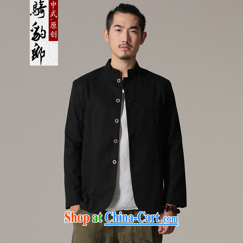 Riding a leopard who wore jacket men's 2015 autumn and winter clothing New Men Tang is a solid color dress smock improved Chinese male black XXL