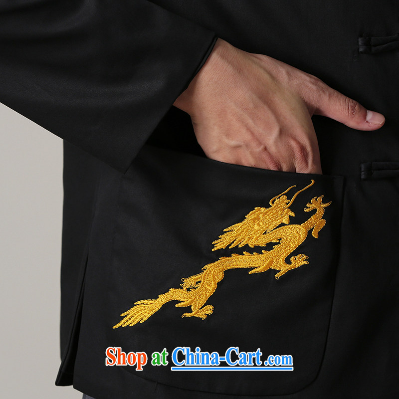 Riding a leopard, Tang on the autumn and winter, older embroidered dragon jacket retro China wind up for Chinese men's ethnic wear black XXXL, riding a Leopard (QIBAOLANG), shopping on the Internet