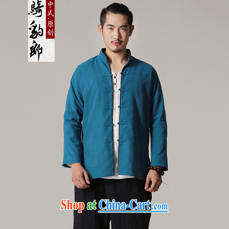 Riding a leopard, Tang jackets men's autumn New China wind men's beauty is withheld, for Chinese Zen ethnic wind smock elegant green XXXL