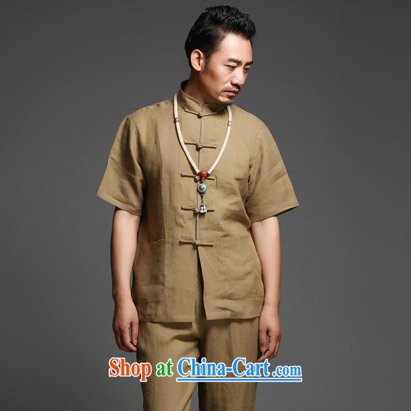 Internationally renowned Chinese clothing Chinese men's Summer Package short-sleeve cotton the Chinese improved cynosure. Han-Chinese wind linen shirt-tie national card its XL
