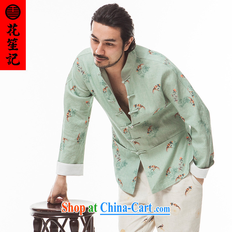 His Excellency took note national antique China wind Tsui image cultivating Chinese men and taxi stand collar long-sleeved ramie Casual Shirt autumn light green giant (XL), take note his Excellency (HUSENJI), online shopping