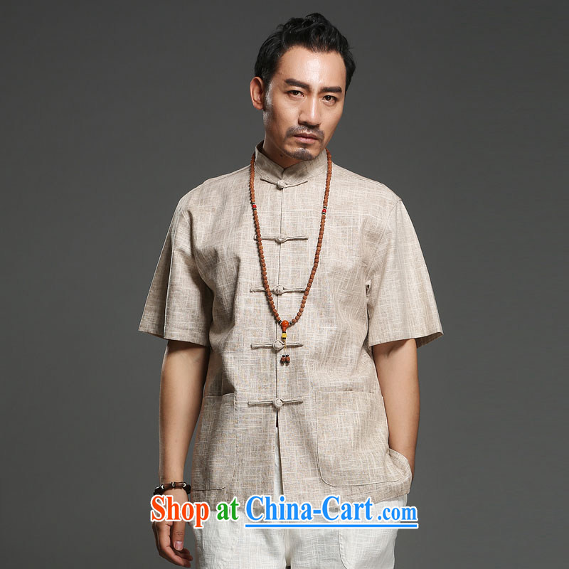 Internationally renowned Chinese clothing Chinese wind leisure men's short-sleeved Tang in older male half sleeve men's summer linen shirt dress 2015 M yellow 3 XL, internationally renowned (chiyu), and, on-line shopping